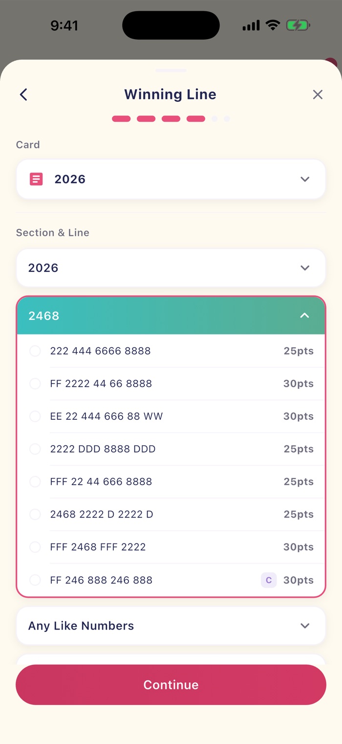 Log a game: tap the line you won on and the points score themselves.